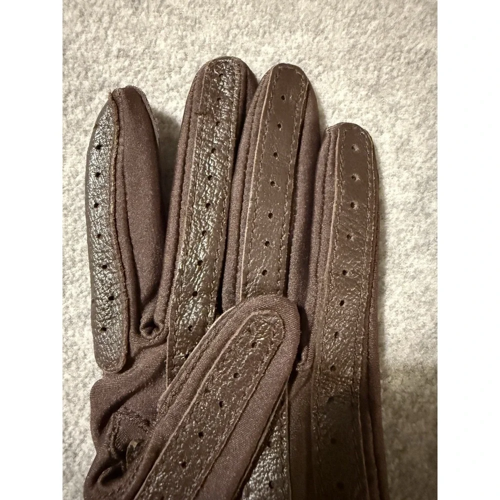 Vintage Isotoner by Aris Brown Gloves Elegant Driving Nylon Leather O/S Small